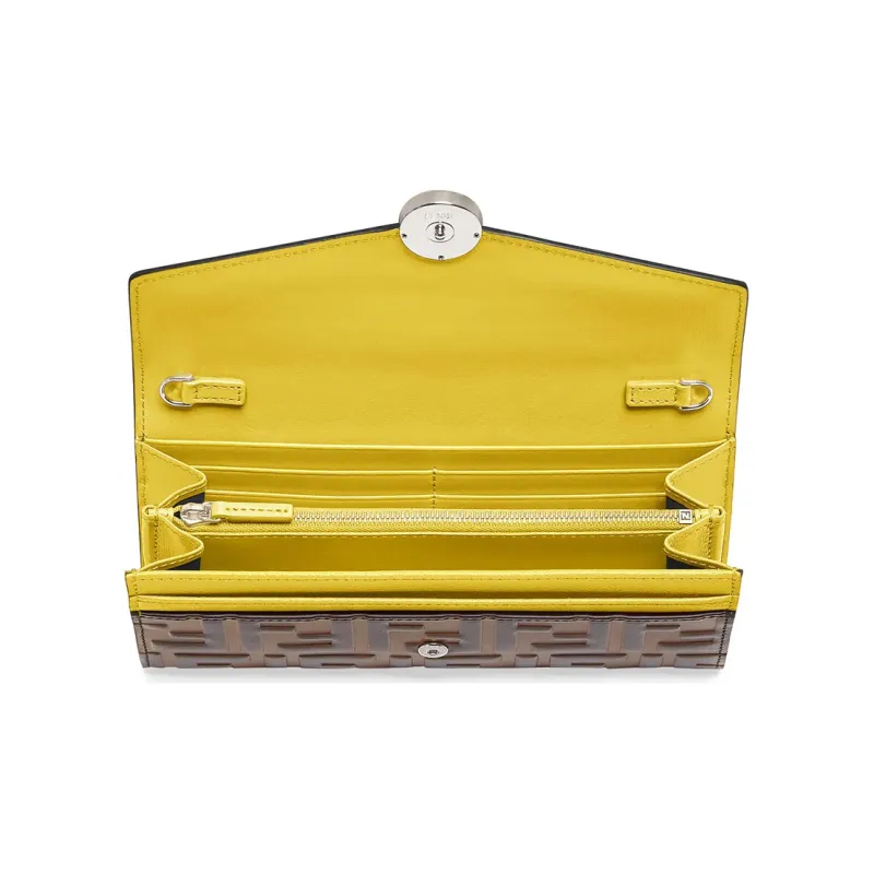 FENDI F Is Fendi Calfskin Chain Wallet, Crossbody Bag, Shoulder Bag Women's Brown/Yellow-3