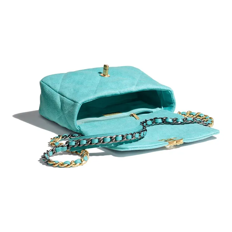 CHANEL 19Bag Denim With Calfskin Shoulder Bag, Crossbody Bag Trumpets Women's Fluorescent Blue-2