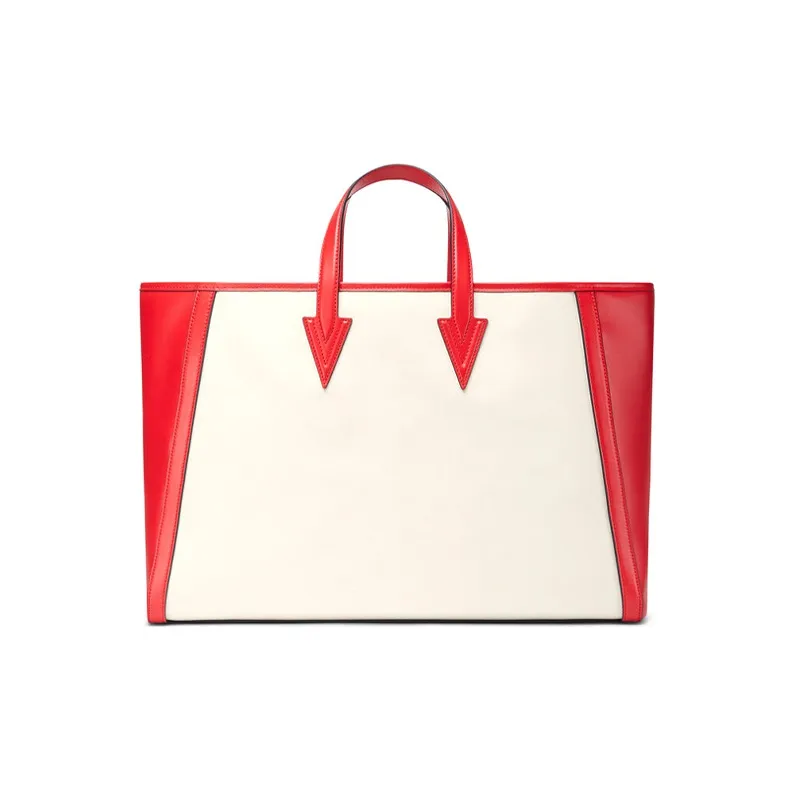 VERSACE Cotton Leather Tote Bag Shopping Bag Shoulder Bag Handbag Men's Red White-2