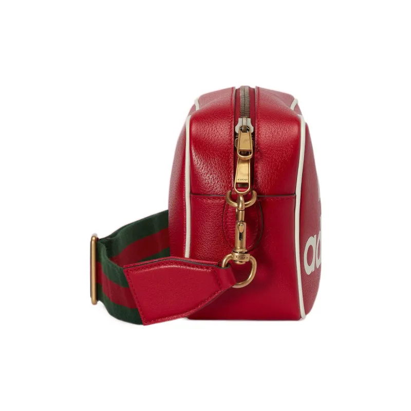 GUCCI Adidas Collaboration Leather Camera Bag, Shoulder Bag, Crossbody Bag Small Size Men's Red-3
