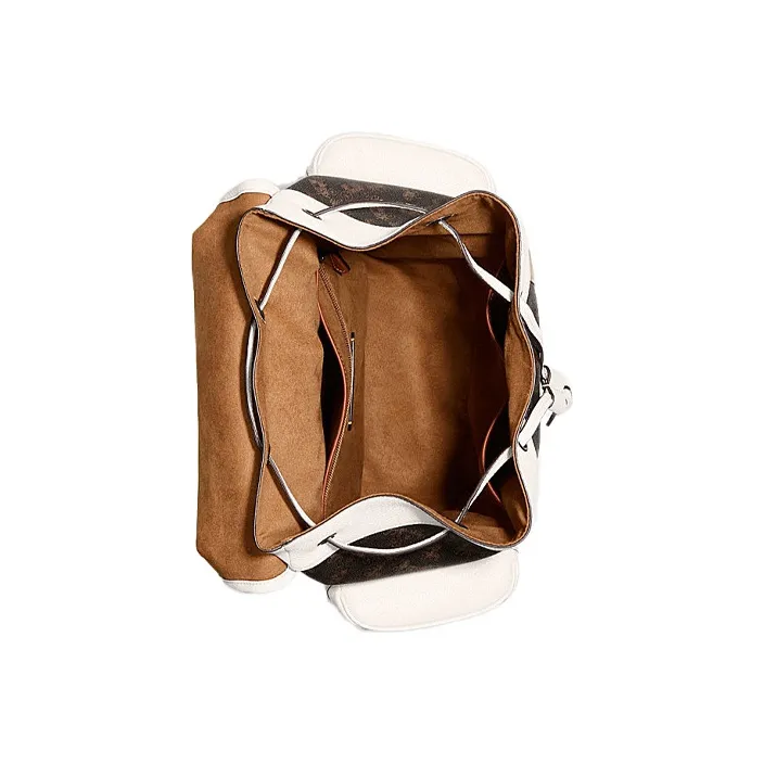 COACH Hitch Canvas With Leather Backpack Large Size Men's White & Dark Brown-3