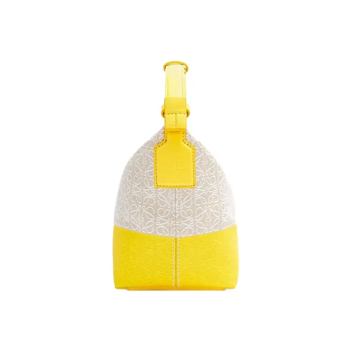 LOEWE Cubi Canvas Cow Leather Base Lunch Box Bag Shoulder Bag Handbag Small Size Women's Lemon-2
