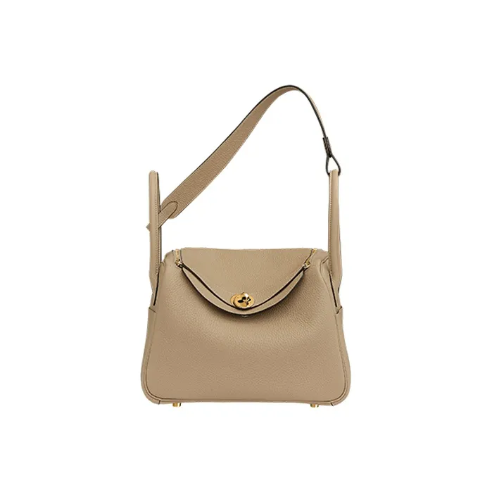 HERMES Lindy Cow Leather Shoulder Bag Women's Beige Trench Coats-1