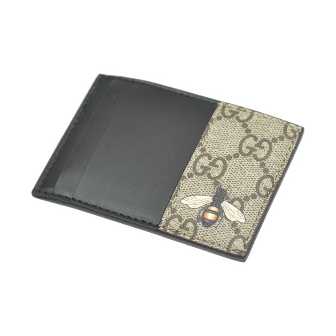 GUCCI Canvas With Leather Card Clip Card Holder Men's Ebony & Black-3