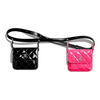 CHANEL Patent Leather, Cow Leather Double Bags, Flap Bags, Crossbody Bags, Fanny Packs Women's Black/Pink