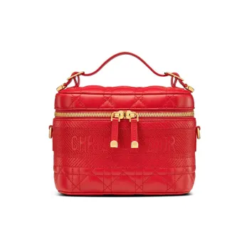 DIOR DiorTravel Sheepskin Toiletry Bag Storage Bag Handbag Makeup Bag Women's Red