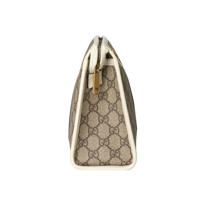 GUCCI Canvas With Leather Toiletry Bag Clutch Women's Ebony, White-3