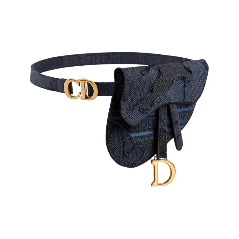 DIOR Saddle Canvas Saddle Bag Fanny Pack Women's Navy Blue-1