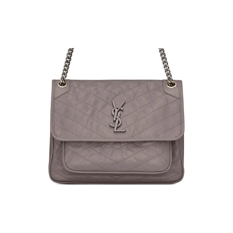 SAINT LAURENT Niki Cow Leather Hobo Bag, Crossbody Bag, Shoulder Bag Women's Mist White-0