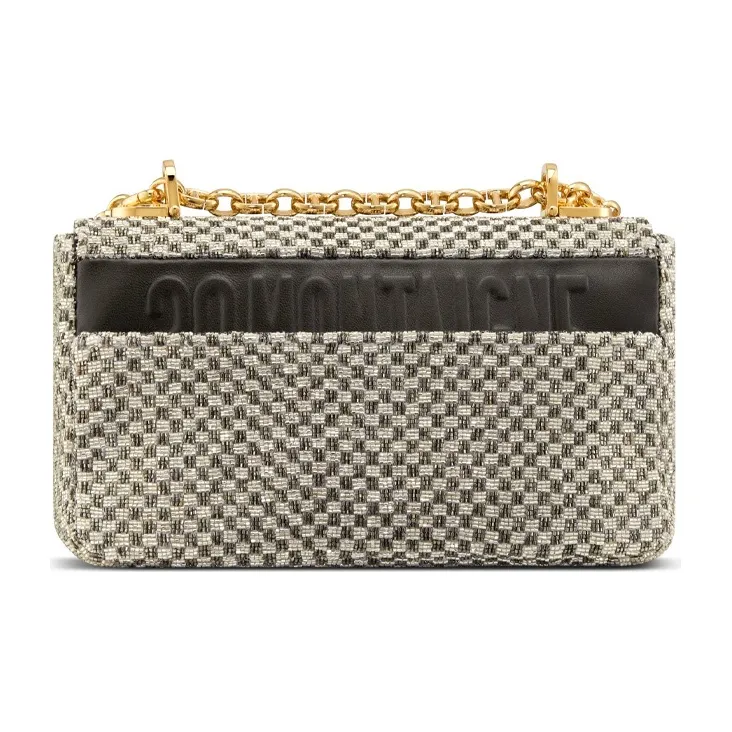 DIOR Caro Beaded Embroidered Cow Leather Shoulder Bag Crossbody Bag Small Size Women's Gray-3