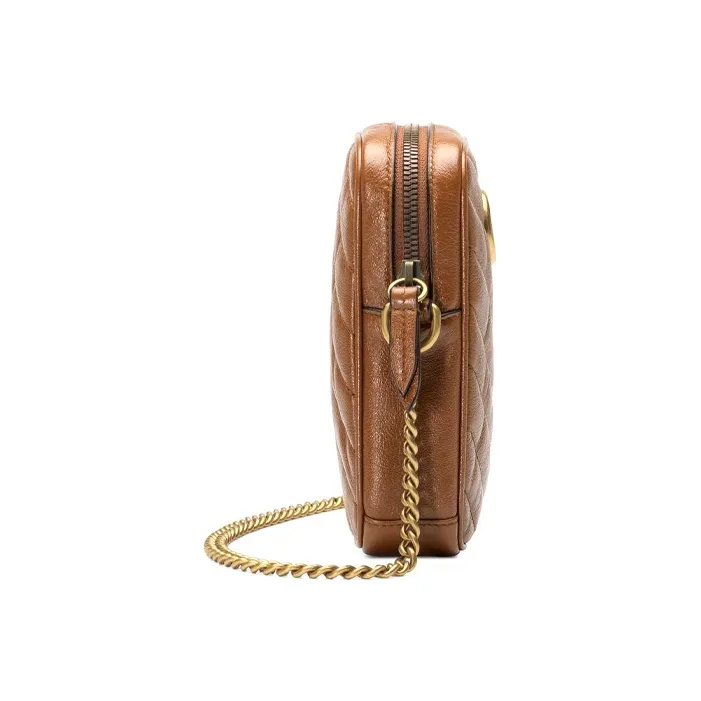 GUCCI Marmont Leather Cell Phone Pouch Chain Shoulder Bag Crossbody Bag Mini Women's Brown-2