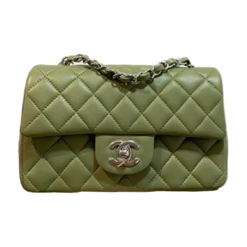 CHANEL Classic Flap CF Sheepskin Shoulder Bag, Crossbody Bag Mini Women's Olive Green