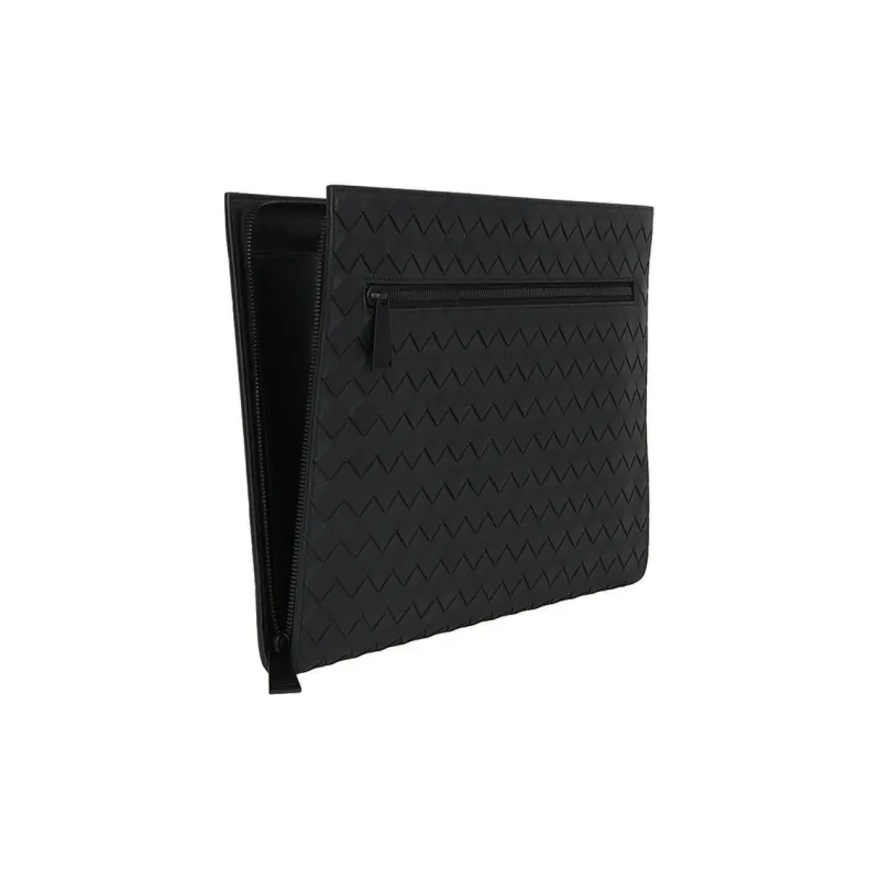Bottega Veneta Leather Briefcase Clutch Men's Black-2