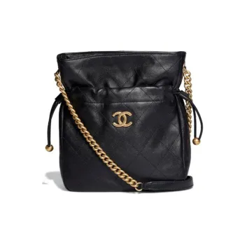 CHANEL Leather Bucket Bag, Shoulder Bag, Crossbody Bag Women's Black