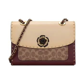 COACH Parker Canvas With Leather Crossbody Bag Shoulder Bag Women's Beige