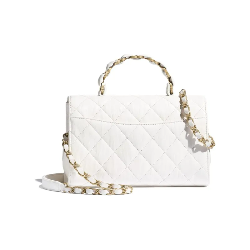 CHANEL Coco Handle Wrinkle Lambskin One Shoulder Handbag Tubas Women's White-1