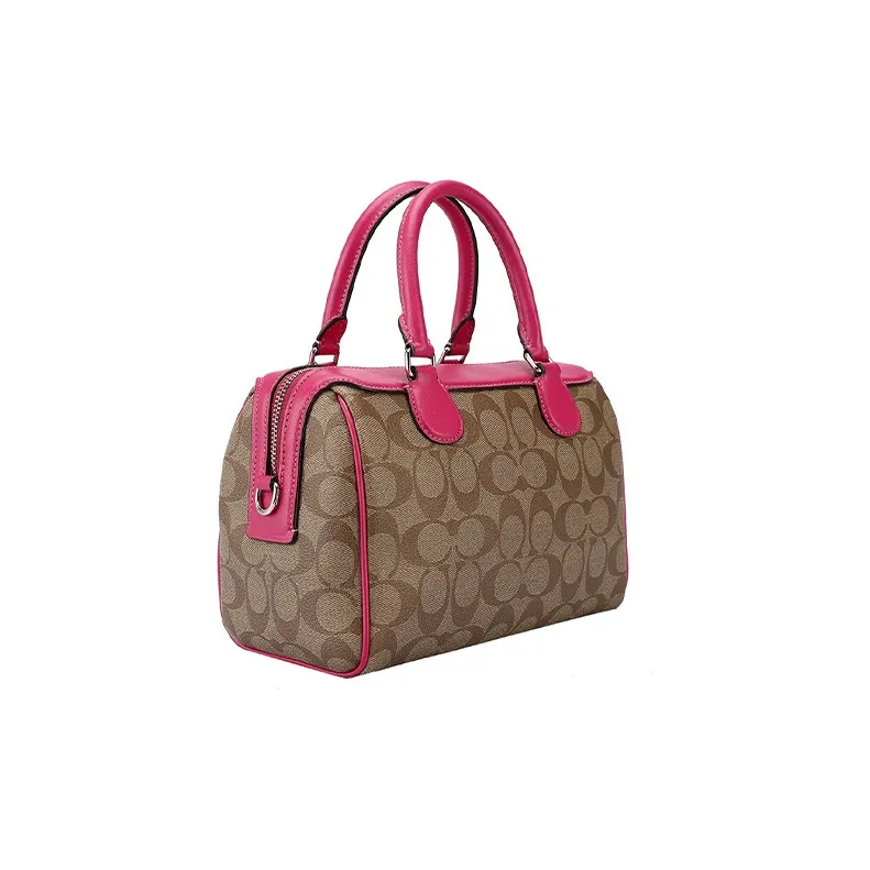 COACH Bennett PVC Boston Bag Handbag Shoulder Bag Crossbody Bag Small Size Women's Khaki Rose Red-2