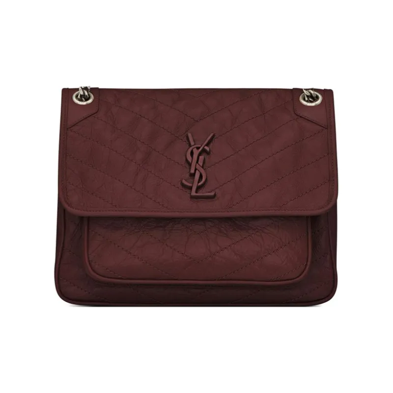 SAINT LAURENT Niki Leather Shoulder Bag Crossbody Bag Handbag Large Size Women's Burgundy-0