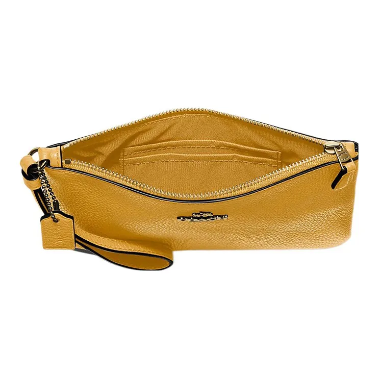COACH Wristlet Leather Wrist Bag Clutch Coin Purse Small Size Women's Yellow-2