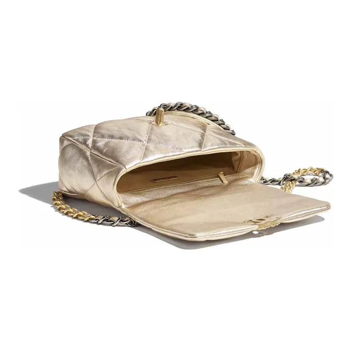 CHANEL 19Bag Metal Lambskin Shoulder Bag, Crossbody Bag Trumpets Women's Gold-2