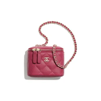 CHANEL Caviar Leather Box Chain Bag, Shoulder Bag Mini Women's Dark Pink