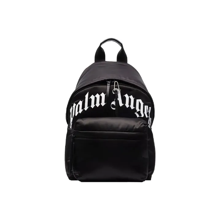 PALM ANGELS Technical Fabric Curved Logo Backpack Black White-1
