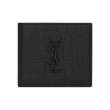 SAINT LAURENT CASSANDRE Crocodile Pattern Cow Leather 50% Off Wallet Unisex Black
