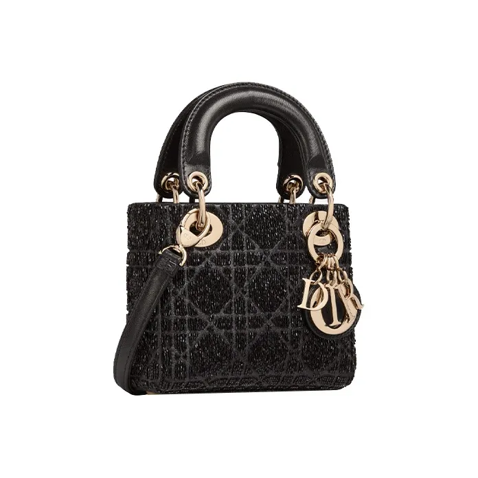 DIOR Lady Dior Sheepskin Dior Bag Shoulder Bag Handbag Crossbody Bag Extra Mini Women's Gray/Black-1