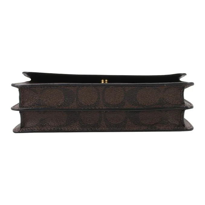 COACH Foldover PVC Canvas With Leather Wrist Bag Mahjong Bag Clutch Women's Black & Dark Brown Monogram-4
