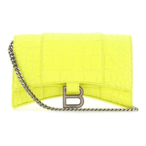 Balenciaga Crocodile-Embossed Calfskin Crossbody Wallets Women's Yellow