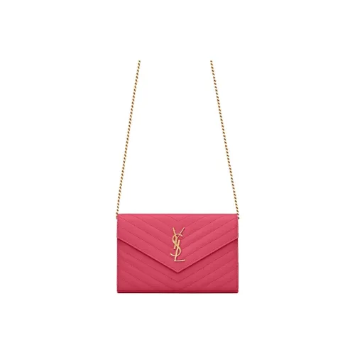 SAINT LAURENT Monogram Leather Shoulder Bag, Crossbody Bag Women's Rose Red