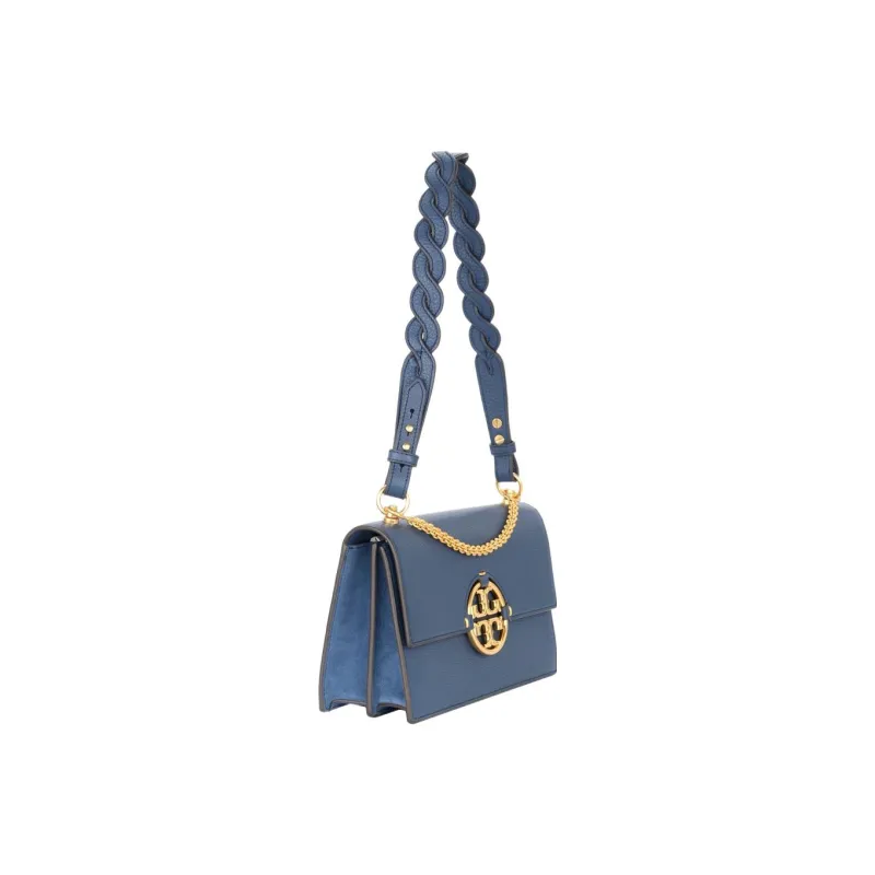 TORY BURCH TB Miller Grain Cow Leather Shoulder Strap Shoulder Bag Medium Size Women's Blue-3