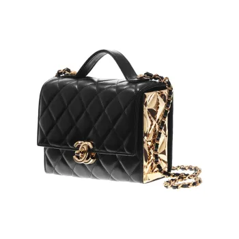 CHANEL 21K Winter Sheepskin Messenger Bag, Shoulder Bag, Crossbody Bag Mini Women's Black