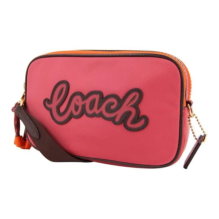 COACH Fabric With Leather Small Square Bag Shoulder Bag, Crossbody Bag Trumpets Women's Peach Pink-2