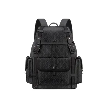 DIOR Smooth Cow Leather Cotton Canvas Backpack Large Size Men's Black