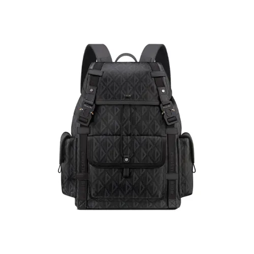 DIOR Smooth Cow Leather Cotton Canvas Backpack Large Size Men's Black