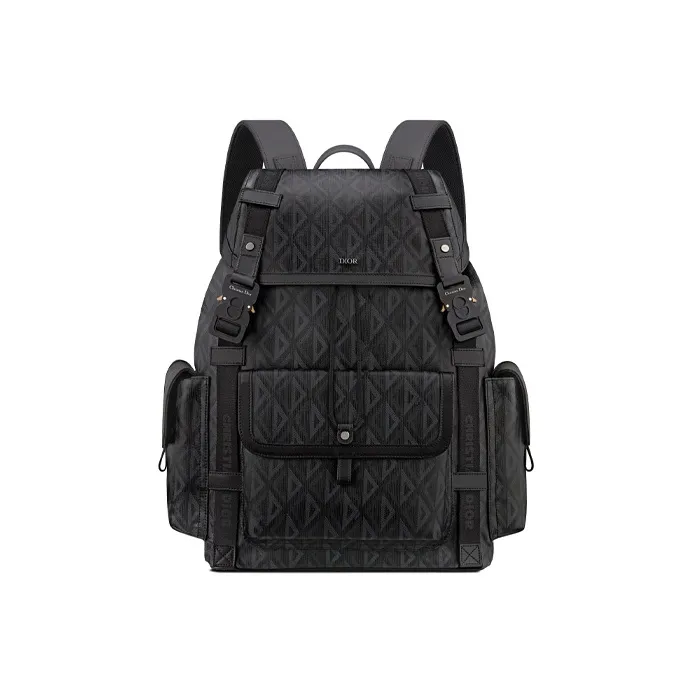 DIOR Smooth Cow Leather Cotton Canvas Backpack Tubas Men's Black-0