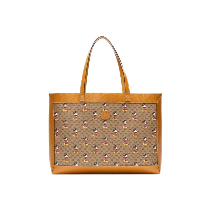 GUCCI Disney Collaboration Canvas Leather Tote Bag Shopping Bag Shoulder Bag Handbag Medium Size Unisex Ebony/Brown-1