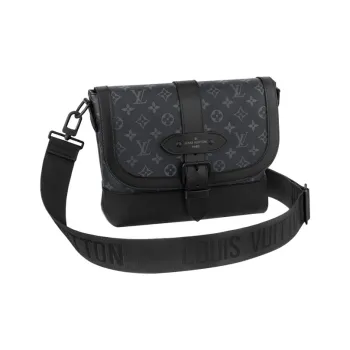 LOUIS VUITTON Saumur Canvas With Leather Trim Messenger Bag Shoulder Bag Crossbody Bag Regular Men's Black