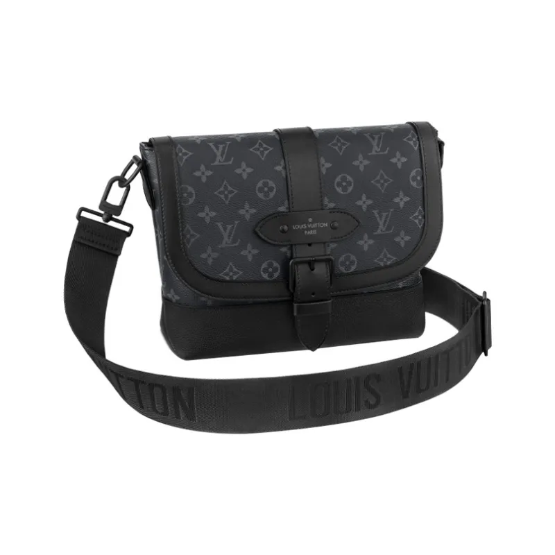 LOUIS VUITTON Saumur Canvas With Leather Trim Messenger Bag Shoulder Bag Crossbody Bag Regular Men's Black-0