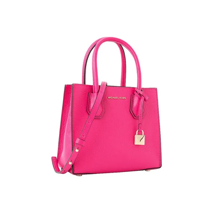 MICHAEL KORS Mercer Cow Leather Trunk Bag, Crossbody Commuter Bag, Handbag Trumpets Women's Dark Pink-1