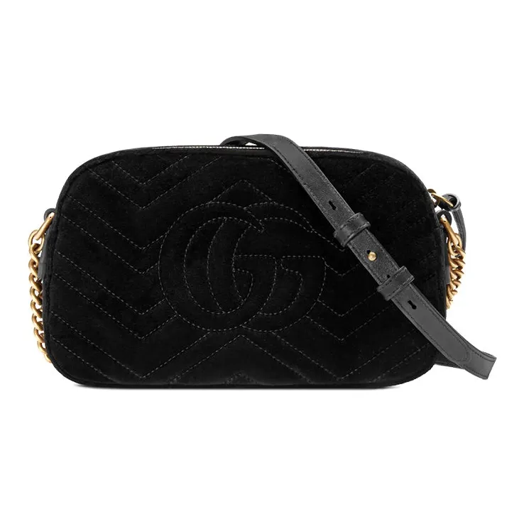GUCCI Marmont Quilted Velvet Camera Bag, Chain Bag, Crossbody Bag, Shoulder Bag Women's Black-3