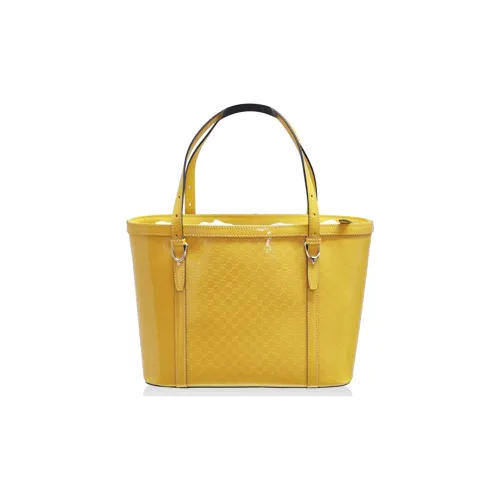 GUCCI Shiny Patent Leather Tote Bag, Shopping Bag, Handbag Regular Women's Yellow