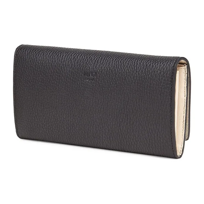FENDI Peekaboo Calfskin Long Flap Wallet Women's Black-1