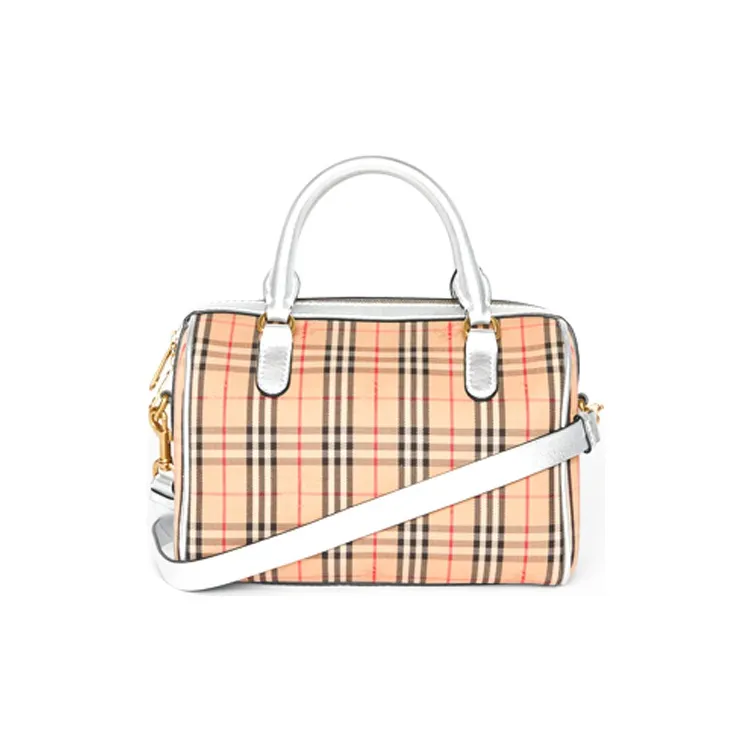 Burberry Leather Bowling Bag Handbag Shoulder Bag Crossbody Bag Small Size Women's Silver-1