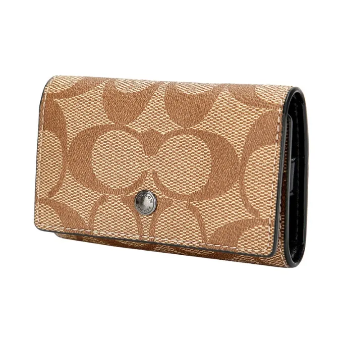 COACH Key Case Artificial Leather Key Pouch Unisex Brown Monogram-1