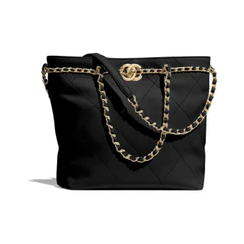 CHANEL Cow Leather Tote Bag, Shopping Bag, Handbag, Shoulder Bag Trumpets Women's Black