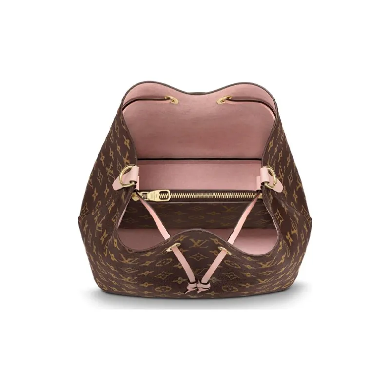 LOUIS VUITTON Coated Canvas With Leather Bucket Bag, One Shoulder Handbag Regular Women's Brown-4