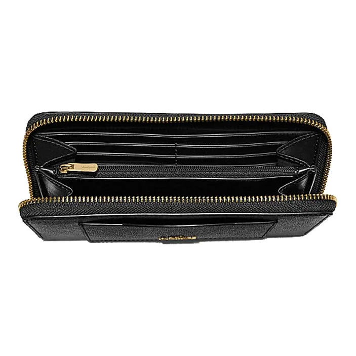 COACH Accordion Zip Patent Leather, Cross Grain Leather Wallet Women's Black-3