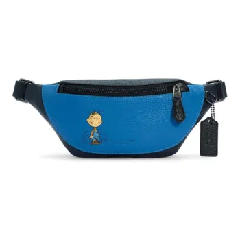 COACH X Peanuts Collaboration Warren Multicolor Cow Leather Sling Bag Fanny Pack Large Size Men's Blue & Black